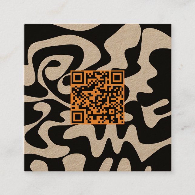 QR Code Tan Orange Brown Retro Groovy Kraft Square Business Card (Front)