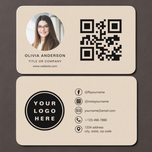 QR Code Taupe Photo  Business Card