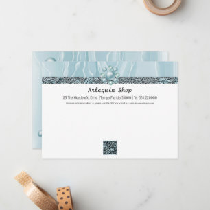 QR Code Teal Blue Silk Foil Business Note Card