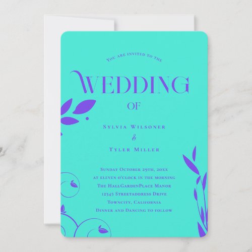 QR Code Teal Purple Boho Botanical Wedding Invitation