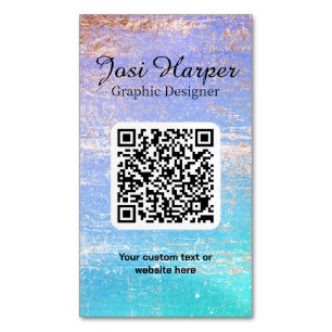 QR Code Teal Purple Gold Custom Business Card Magnet