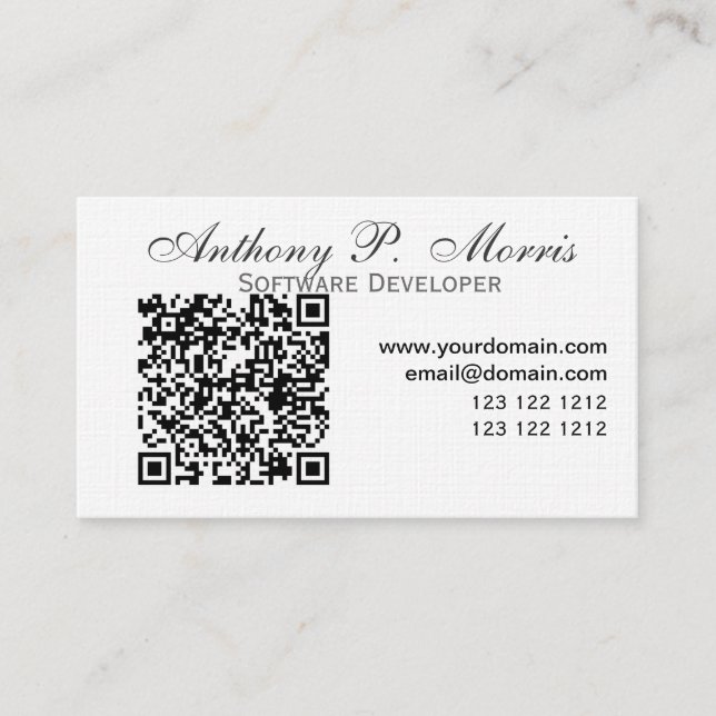QR Code TECH Appeal  Minimal Simple White Business Card (Front)