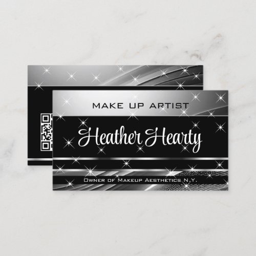 QR Code Template Deluxe Black Silver Gray Ombre Business Card