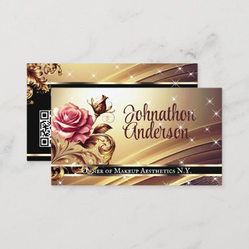 QR Code Template Deluxe Gold Rose Luxury Chic Glam Business Card