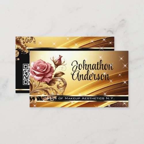 QR Code Template Deluxe Golden Rose Luxury Chic  Business Card