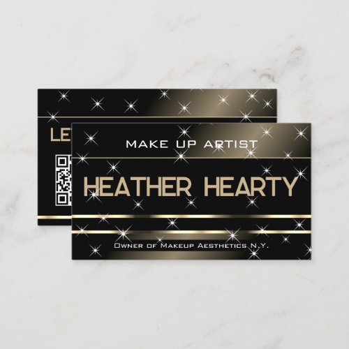QR Code Template Luxury Black Gold Glitter Stars Business Card