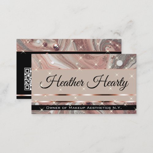 QR Code Template Luxury Marble Glitter Rose Gold Business Card
