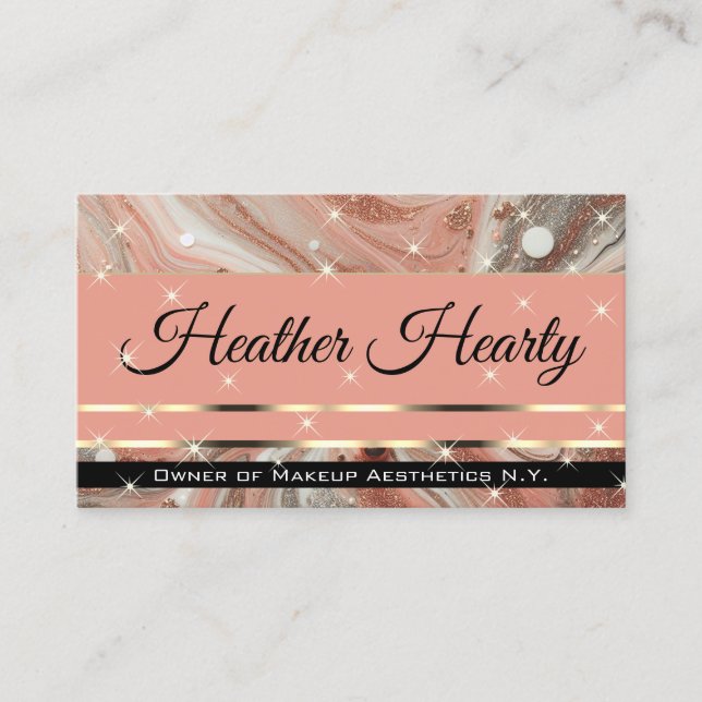 QR Code Template Luxury Marbled Glitter Peach   Business Card (Front)