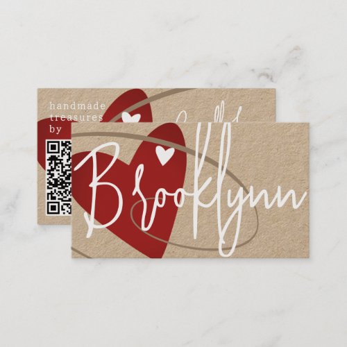 QR Code Template Made With Love Heart Crafters Red Business Card