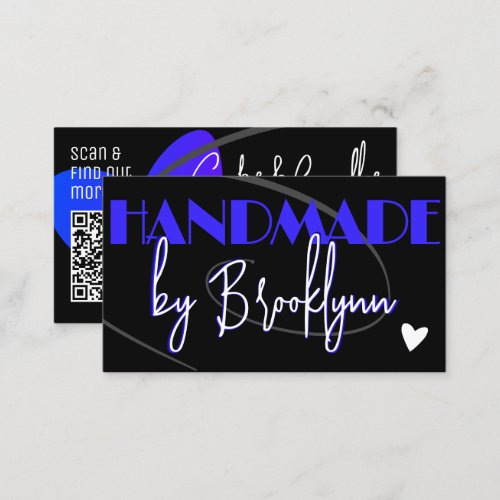 QR Code Template Stylish Blue Handmade Love Heart  Business Card