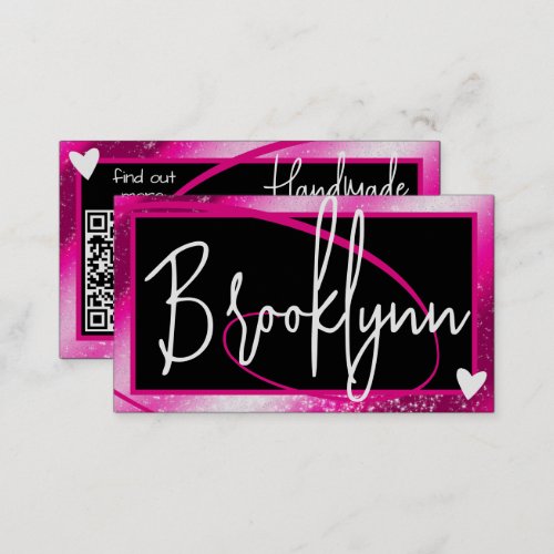 QR Code Template Stylish Girly Pink Frame Heart  Business Card