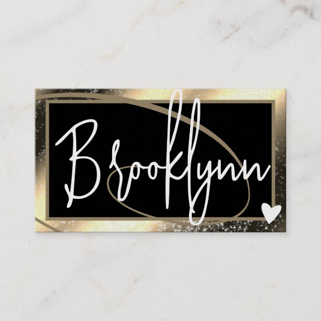 QR Code Template Stylish Golden Gold Frame Heart  Business Card (Front)