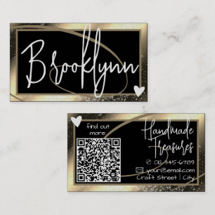 QR Code Template Stylish Golden Gold Frame Heart Business Card