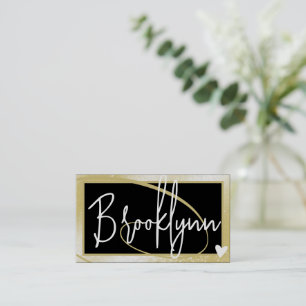 QR Code Template Stylish Light Gold Frame Heart  Business Card