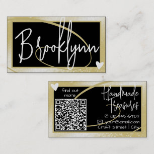 QR Code Template Stylish Light Gold Frame Heart Business Card