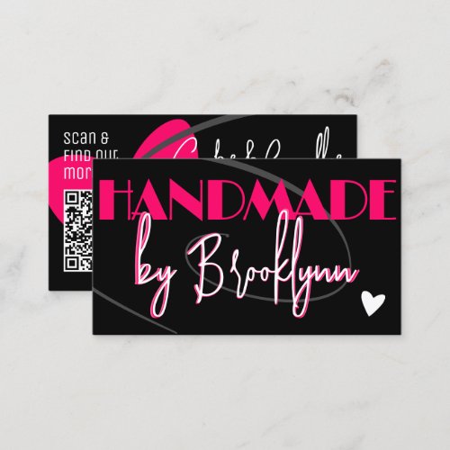 QR Code Template Stylish Pink Handmade Love Heart  Business Card