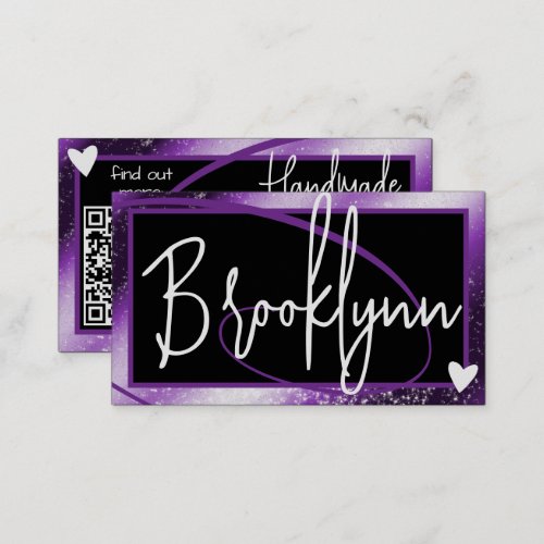 QR Code Template Stylish Purple Ombre Frame Heart  Business Card