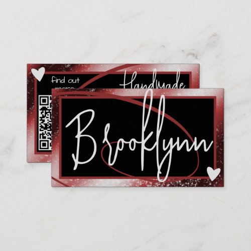 QR Code Template Stylish Red Burgundy Frame Heart  Business Card