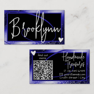 QR Code Template Stylish Royal Blue Frame Heart Business Card