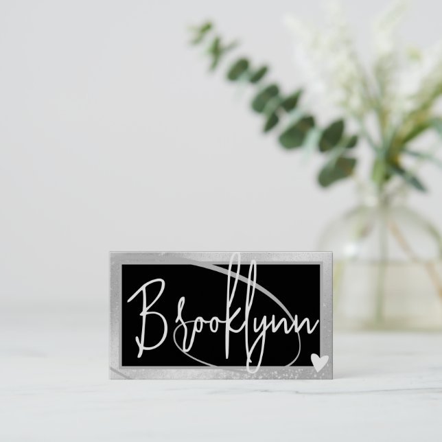 QR Code Template Stylish Silver Gray Frame Heart  Business Card (Standing Front)