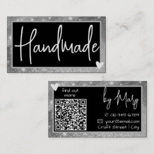 QR Code Template Stylish Silver Gray Frame Heart Business Card