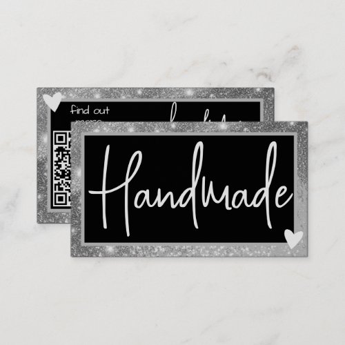 QR Code Template Stylish Silver Gray Frame Heart  Business Card