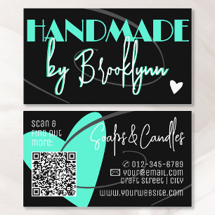 QR Code Template Stylish Teal Handmade Love Heart Business Card