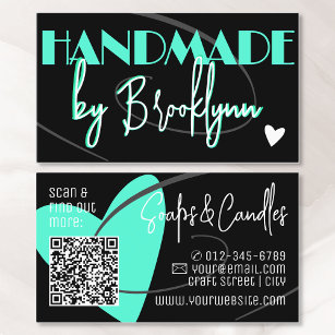 QR Code Template Stylish Teal Handmade Love Heart  Business Card