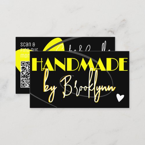QR Code Template Stylish Yellow Handmade Heart  Business Card