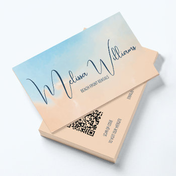 Qr Code | Terracotta Blue Watercolor Background Business Card by NinaBaydur at Zazzle