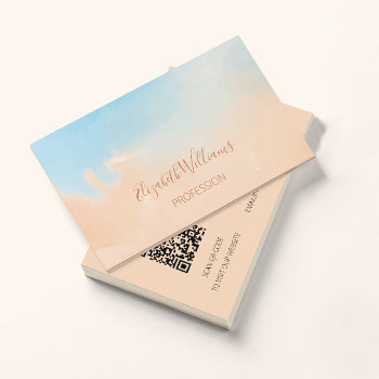 Qr Code Terracotta Blue Watercolor Background Business Card by NinaBaydur at Zazzle