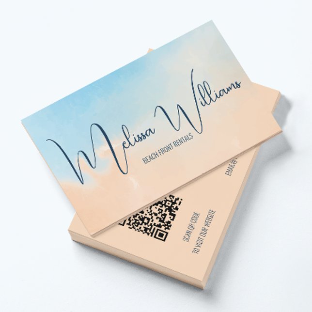 QR Code | Terracotta Blue Watercolor Background Business Card (Creator Uploaded)
