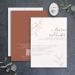 QR Code Terracotta Burnt Orange Botanical Wedding Invitation