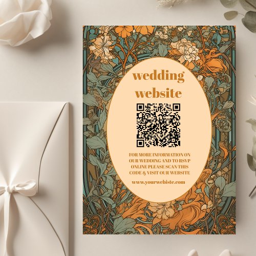 qr code Terracotta Floral Art Nouveau Wedding Enclosure Card