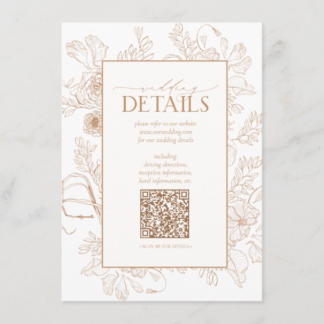 QR Code Terracotta Floral Wedding Details Enclosure Card (Front)