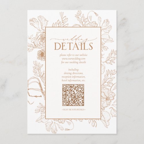 QR Code Terracotta Floral Wedding Details Enclosure Card