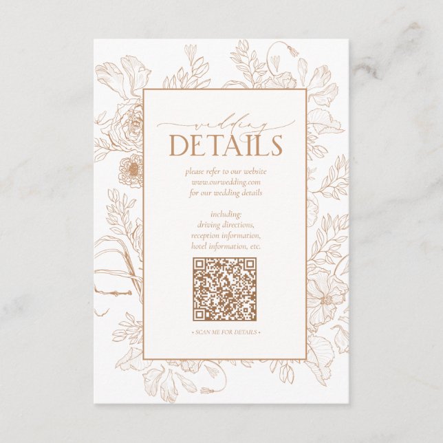 QR Code Terracotta Floral Wedding Details Enclosure Card (Front)