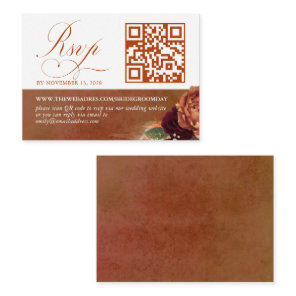 QR Code Terracotta Floral Wedding RSVP Enclosure Card
