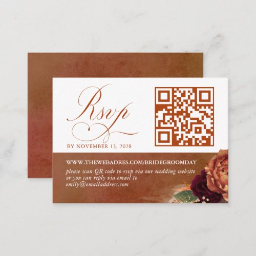 QR Code Terracotta Floral Wedding RSVP Enclosure Card