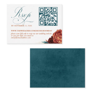 QR Code Terracotta Floral Wedding RSVP Enclosure Card
