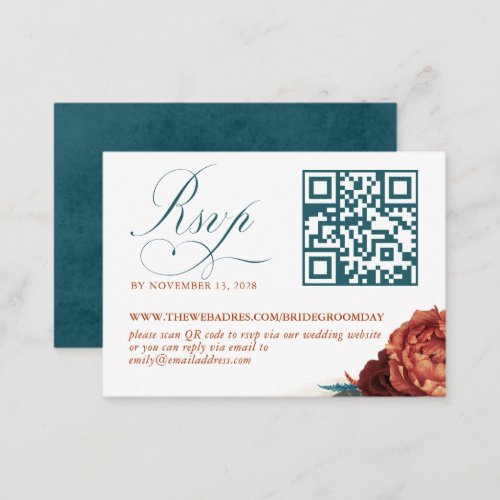 QR Code Terracotta Floral Wedding RSVP Enclosure Card