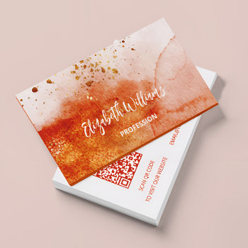 Qr Code Terracotta Gold Watercolor Background Business Card by NinaBaydur at Zazzle
