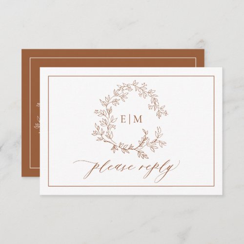 QR Code Terracotta Leafy Crest Monogram Wedding RSVP Card