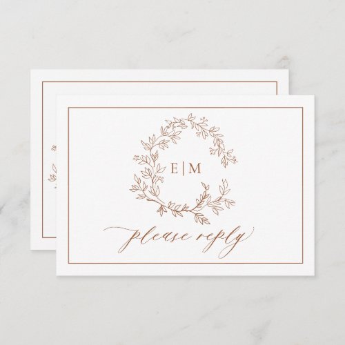 QR Code Terracotta Leafy Crest Monogram Wedding RSVP Card