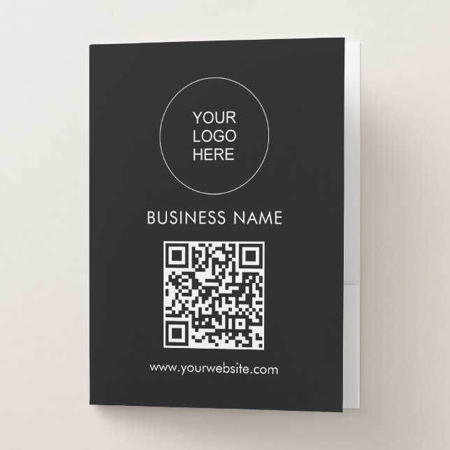 QR Code Text Business Logo Here Custom Modern Pocket Folder (Front)