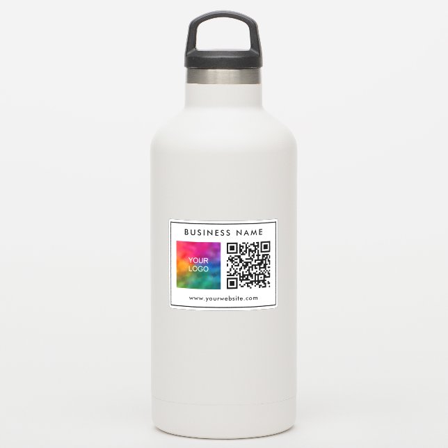 QR Code Text Business Logo Simple Custom Template Sticker (Waterbottle)