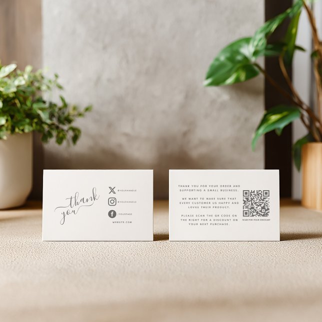 QR code thank you discount Social media icons Enclosure Card (Thank you insert card with qr code and social media details for customer orders)