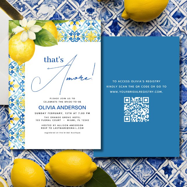 QR Code That's Amore Italian Lemon Bridal Shower Invitation (Creator Uploaded)