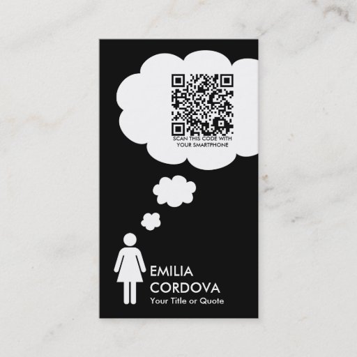 Customizable qr code thought bubble (female stick figure) business card