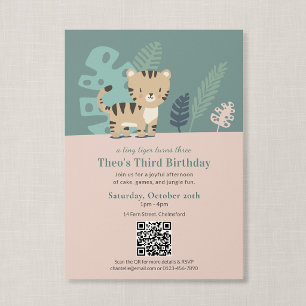 QR Code Tiny Tiger Soft Jungle Kids Birthday Invitation